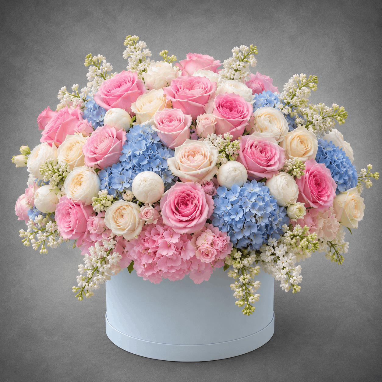 Pink & Blue Rose Hydrangea Arrangement