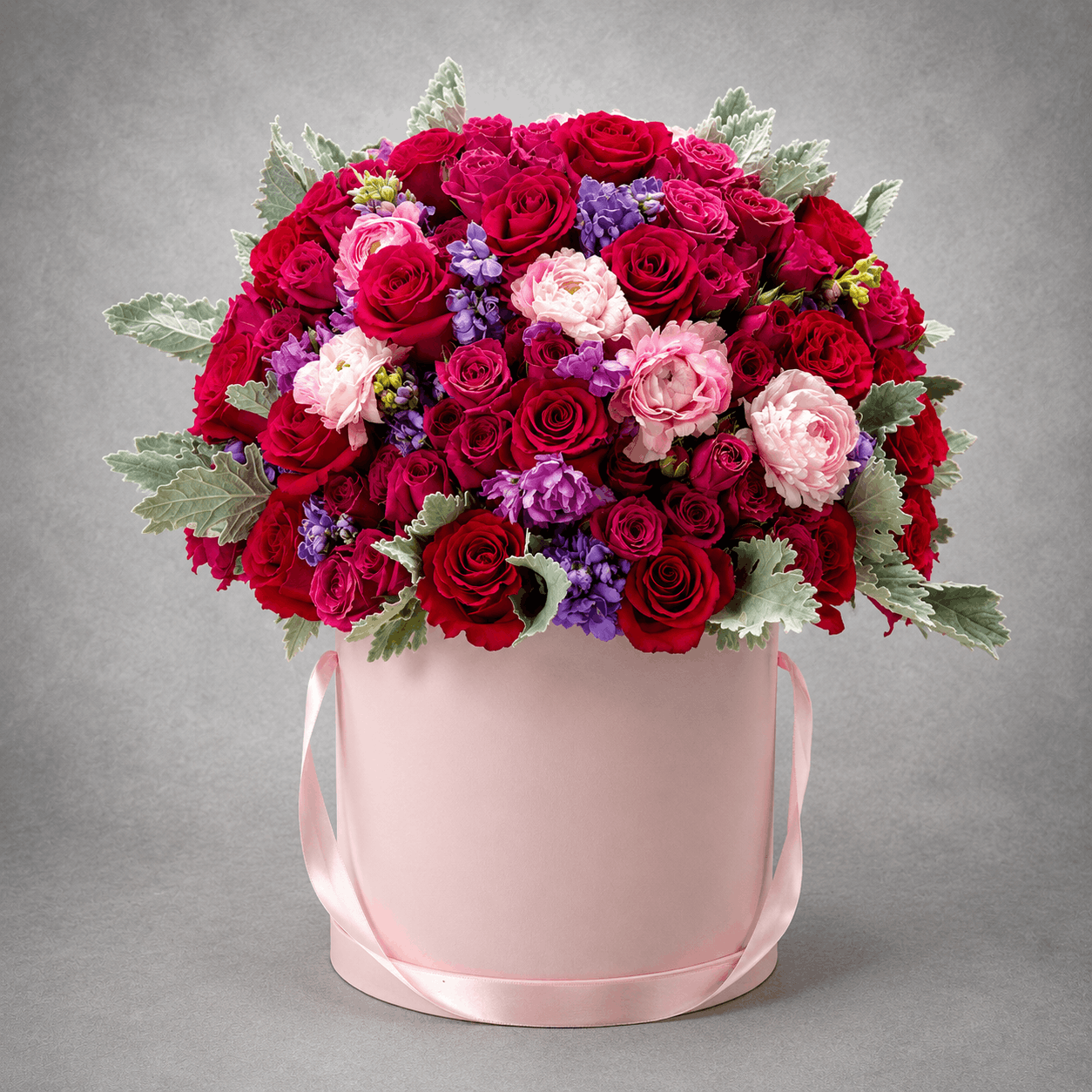Red & Pink Rose Flower Hatbox