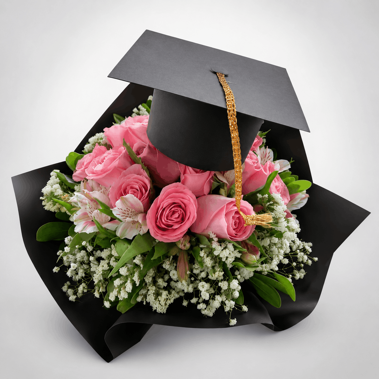 Pink Rose & Alstroemeria Graduation Cap Bouquet