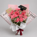 Pink Gerbera & Rose Newspaper Wrap Graduation Bouquet