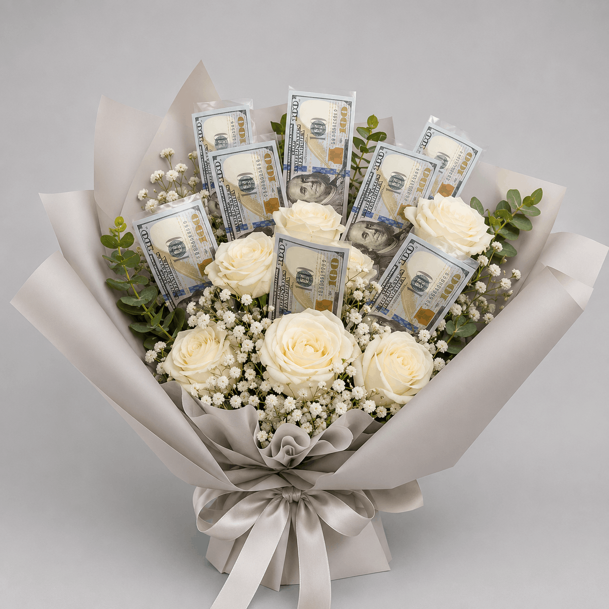 White Rose & USD Money Bouquet