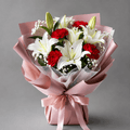 Red Carnation & White Lily Bouquet