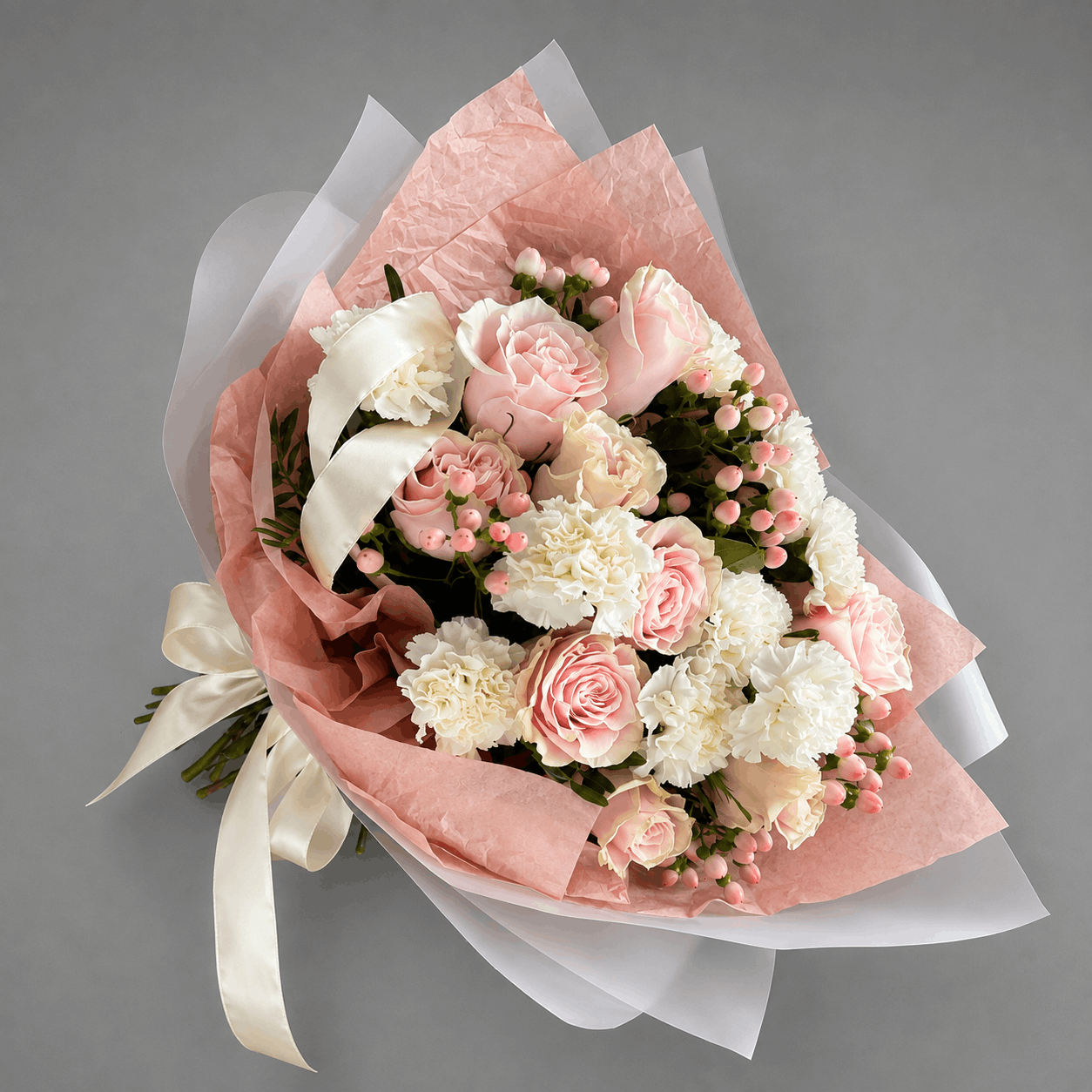 Blush Rose & White Flower Bouquet