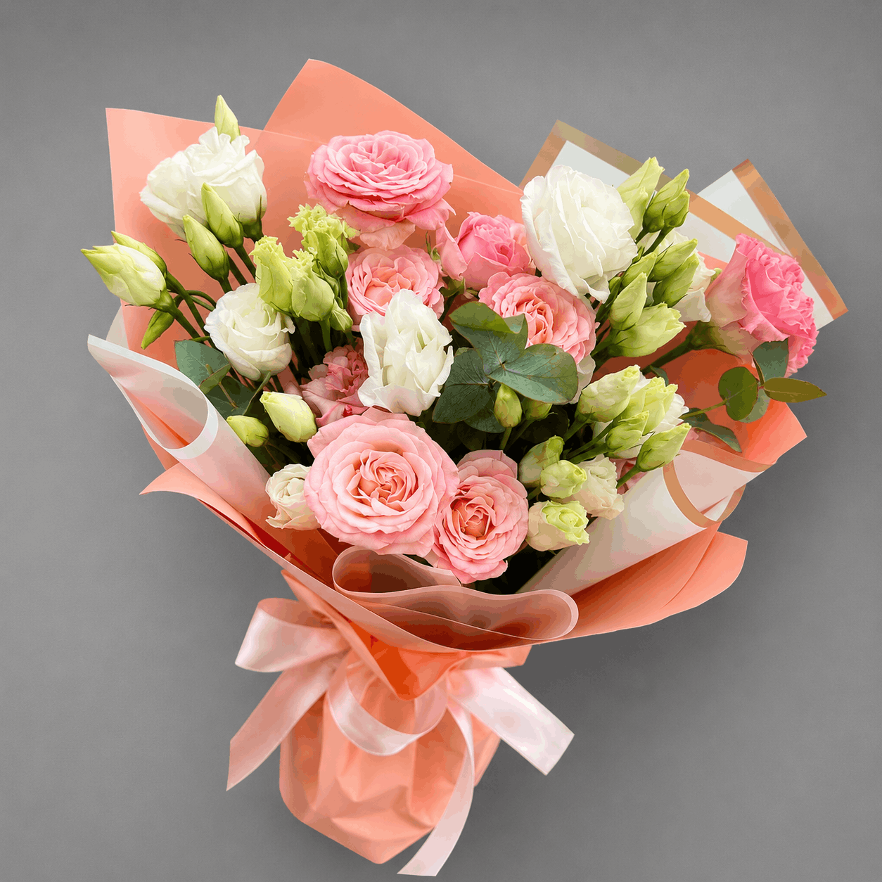 Coral Pink & White Rose Bouquet