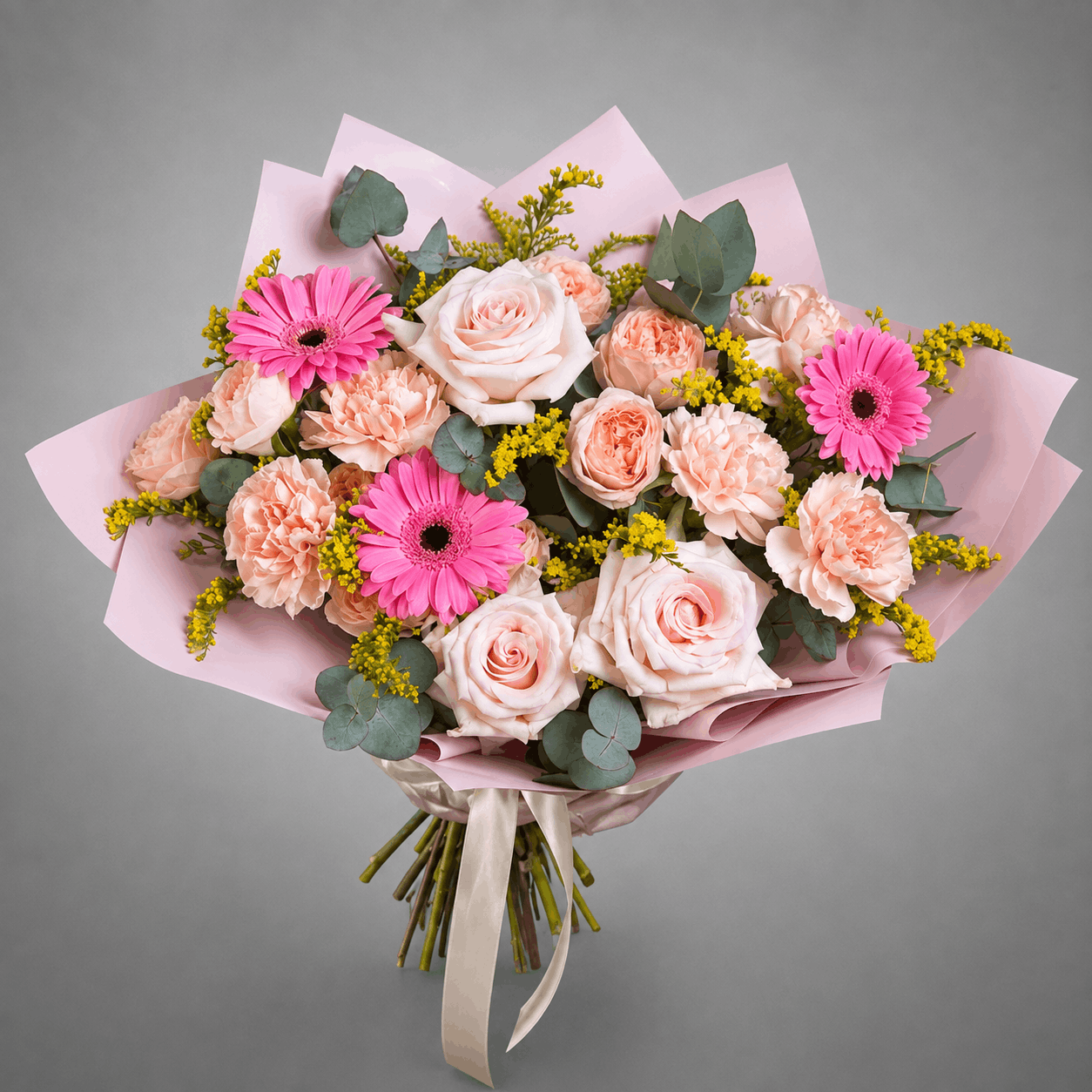 Peach Pink Gerbera & Rose Bouquet