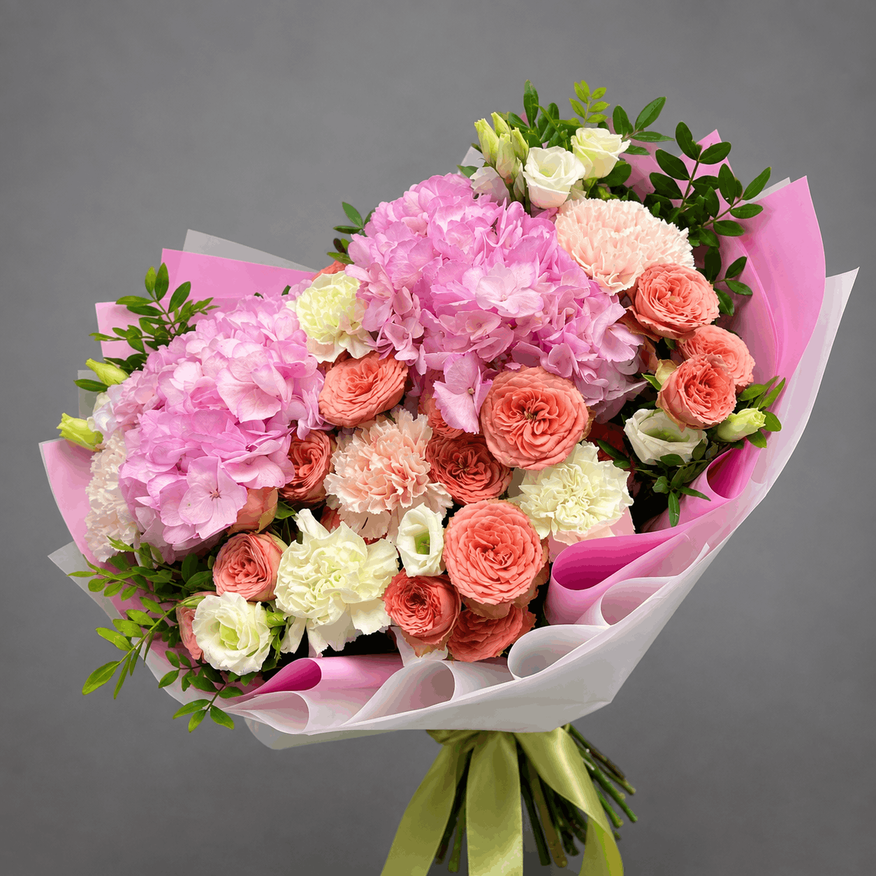 Pink Hydrangea & Coral Rose Bouquet