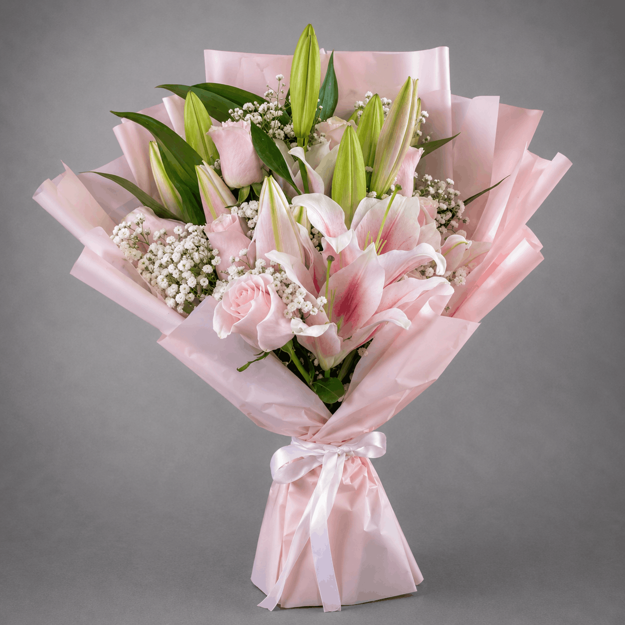 Pink Lily & Rose Baby’s Breath Bouquet