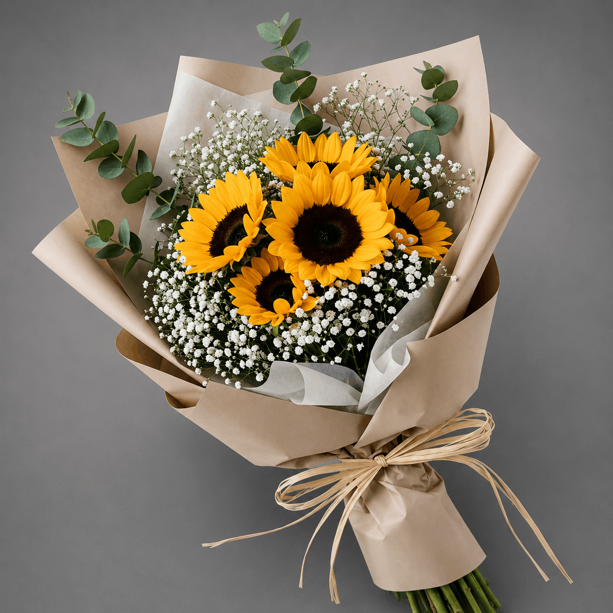 Sunflower & Eucalyptus Baby’s Breath Bouquet