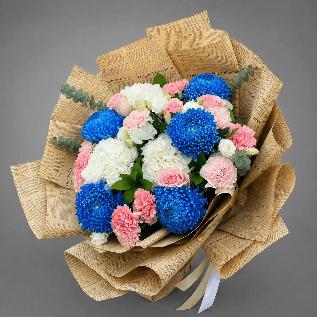 Blue Chrysanthemum & Pink Mixed Flower Bouquet