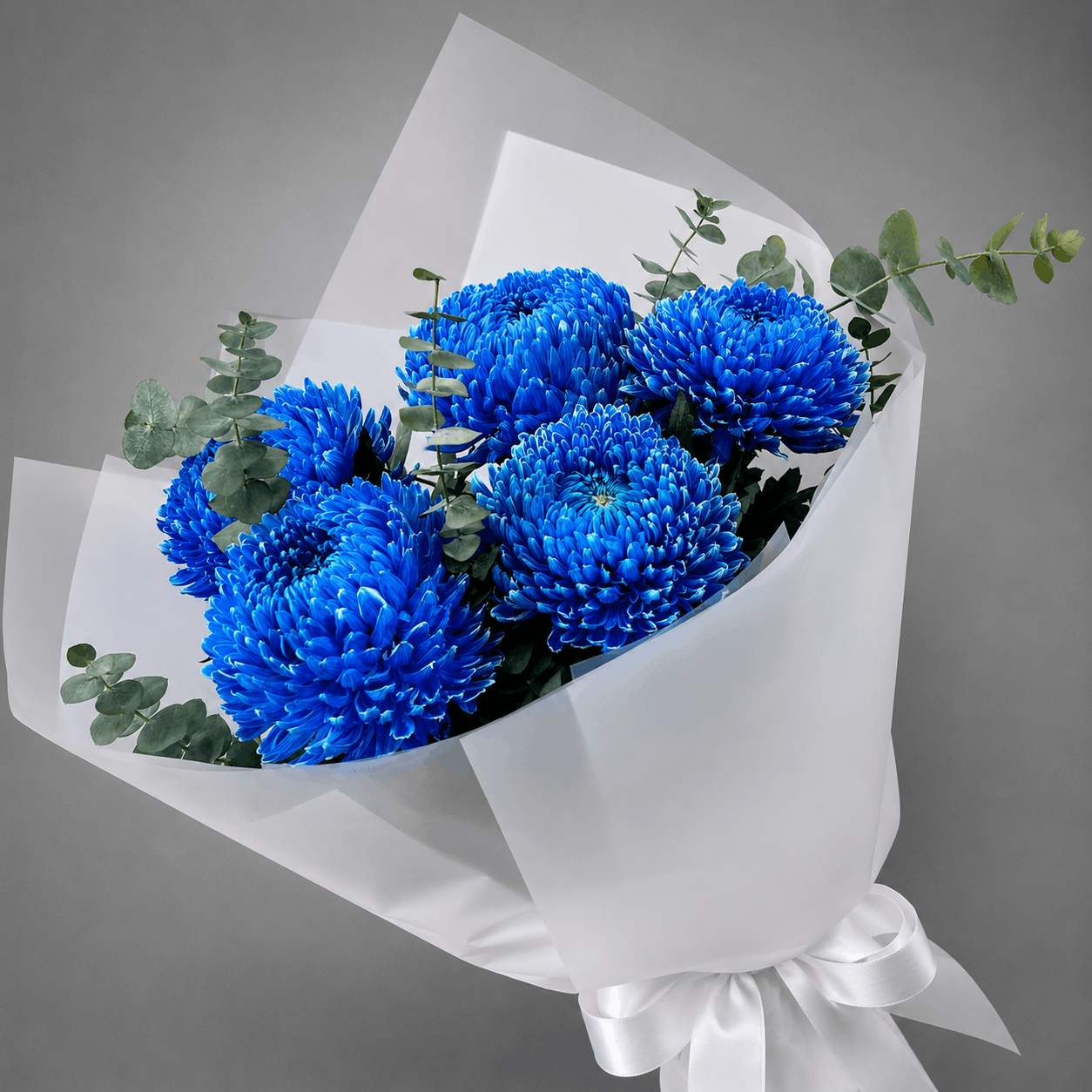 Blue Chrysanthemum Eucalyptus Bouquet