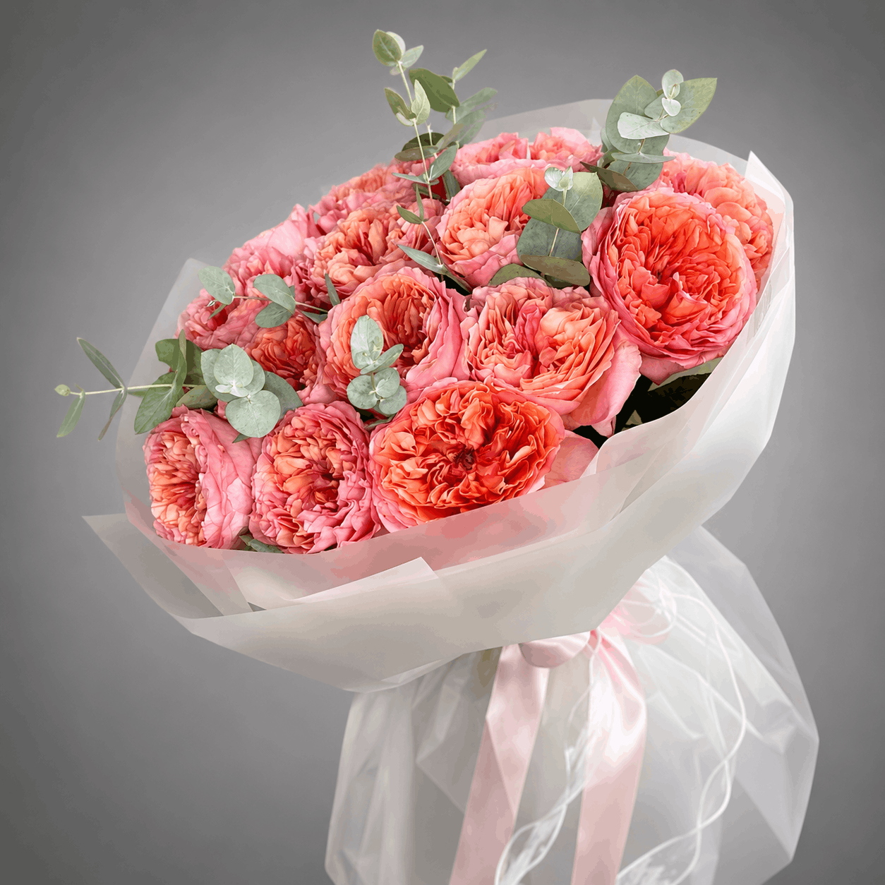 Coral Peach Garden Rose Bouquet