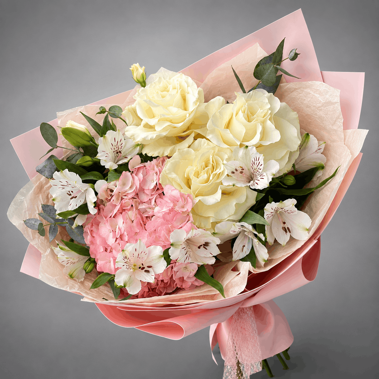 Pink Hydrangea & Cream Flower Bouquet