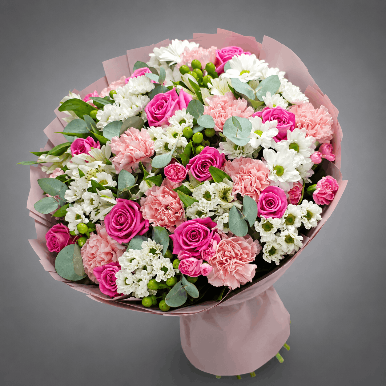 Bright Pink Rose & Carnation Bouquet