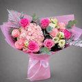 Pink Hydrangea & Roses Bouquet – Silver Fern Wrap