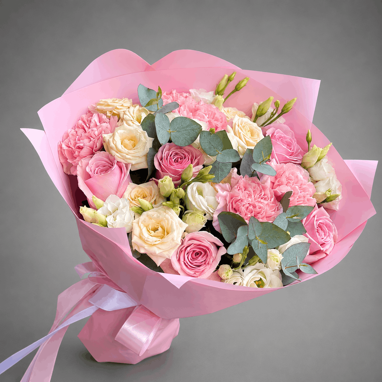 Blush Pink Garden Bouquet – Roses, Carnations & Lisianthus