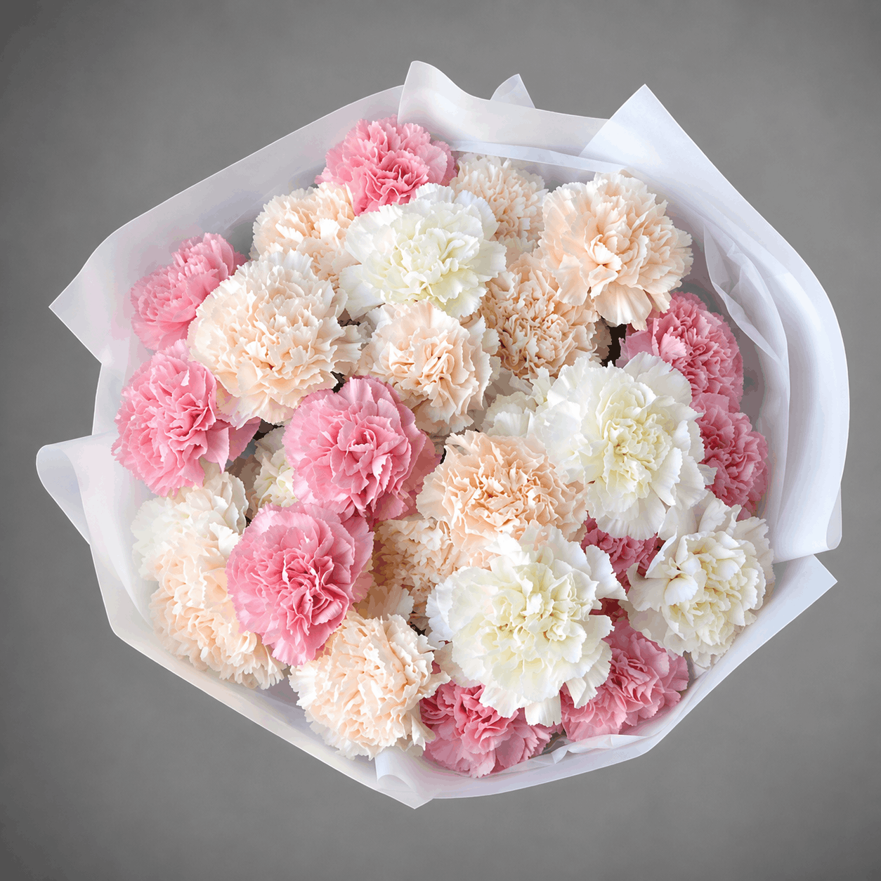 Tri-Colour Carnation Bouquet – Pink, Peach & White