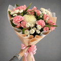 Pink Alstroemeria & Carnation Bouquet – Peach Wrap