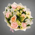 Peach Rose & Pastel Garden Bouquet – Cream Frosted Wrap