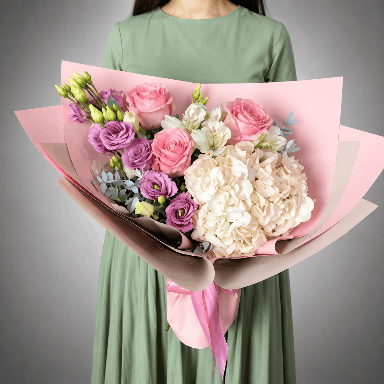 Pink Rose & Hydrangea Bouquet – Florist Special
