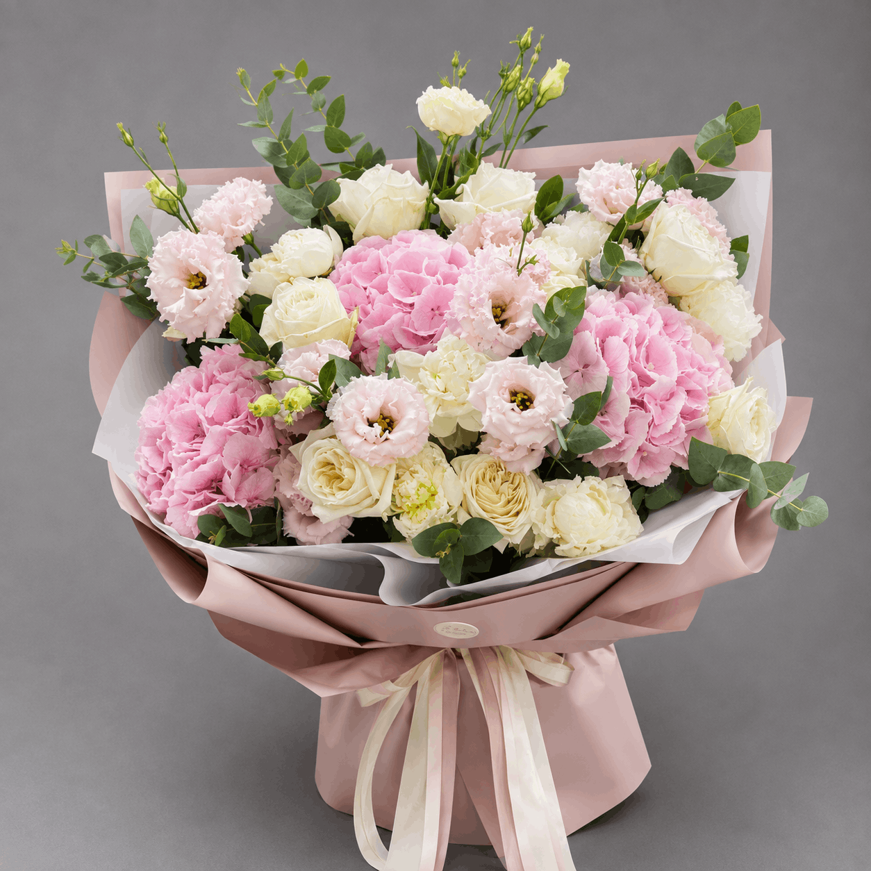 Pastel Pink Hydrangea & Cream Rose Bouquet