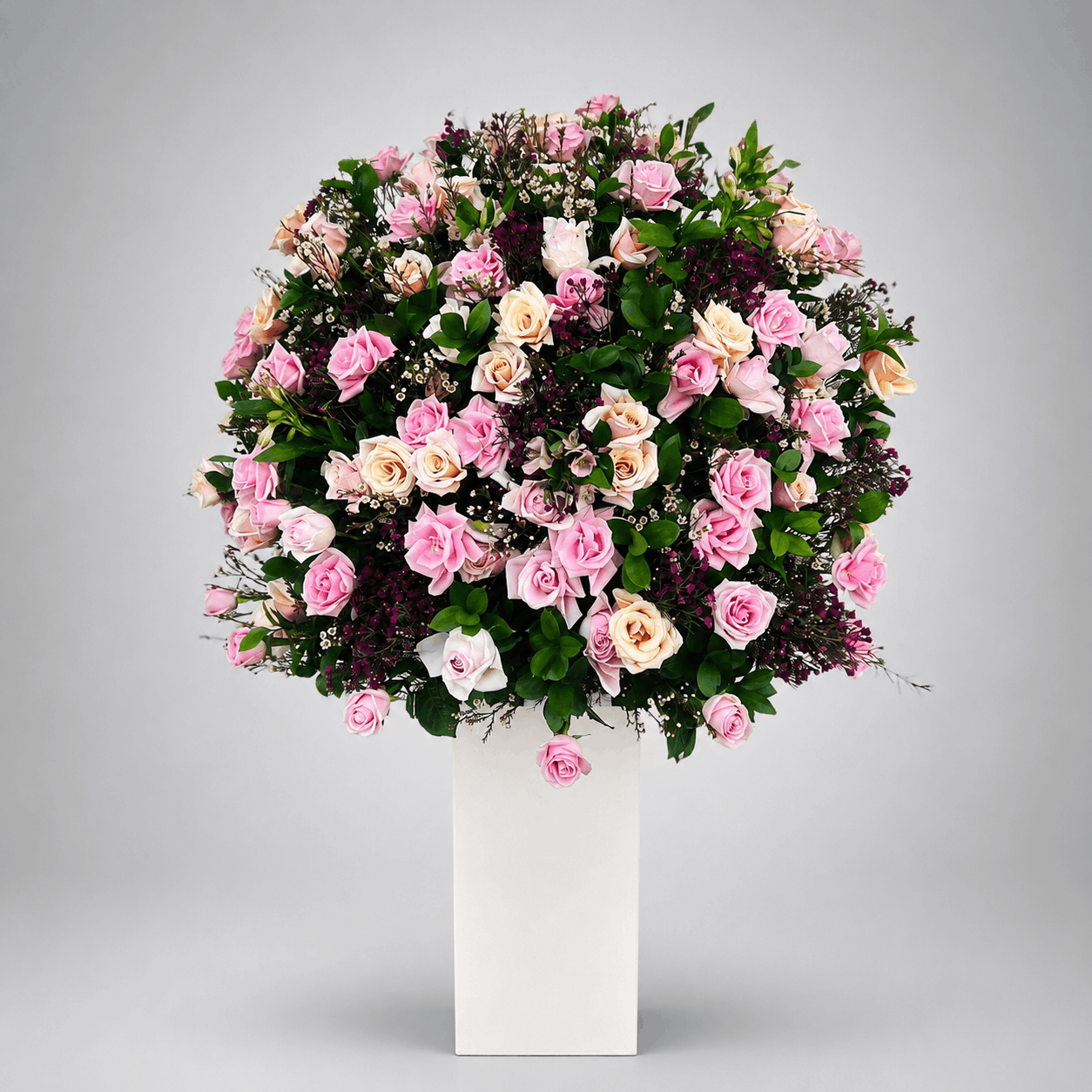 Pink Rose Sphere Pedestal Arrangement