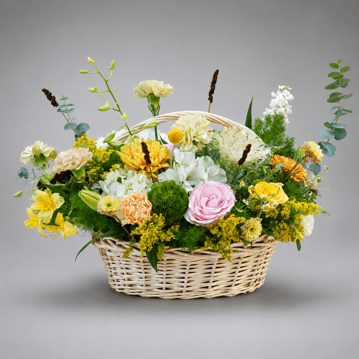 Wild Garden Whitewashed Wicker Basket Arrangement