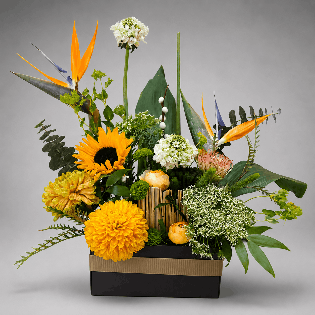 Tropical Luxe Black & Gold Box Arrangement