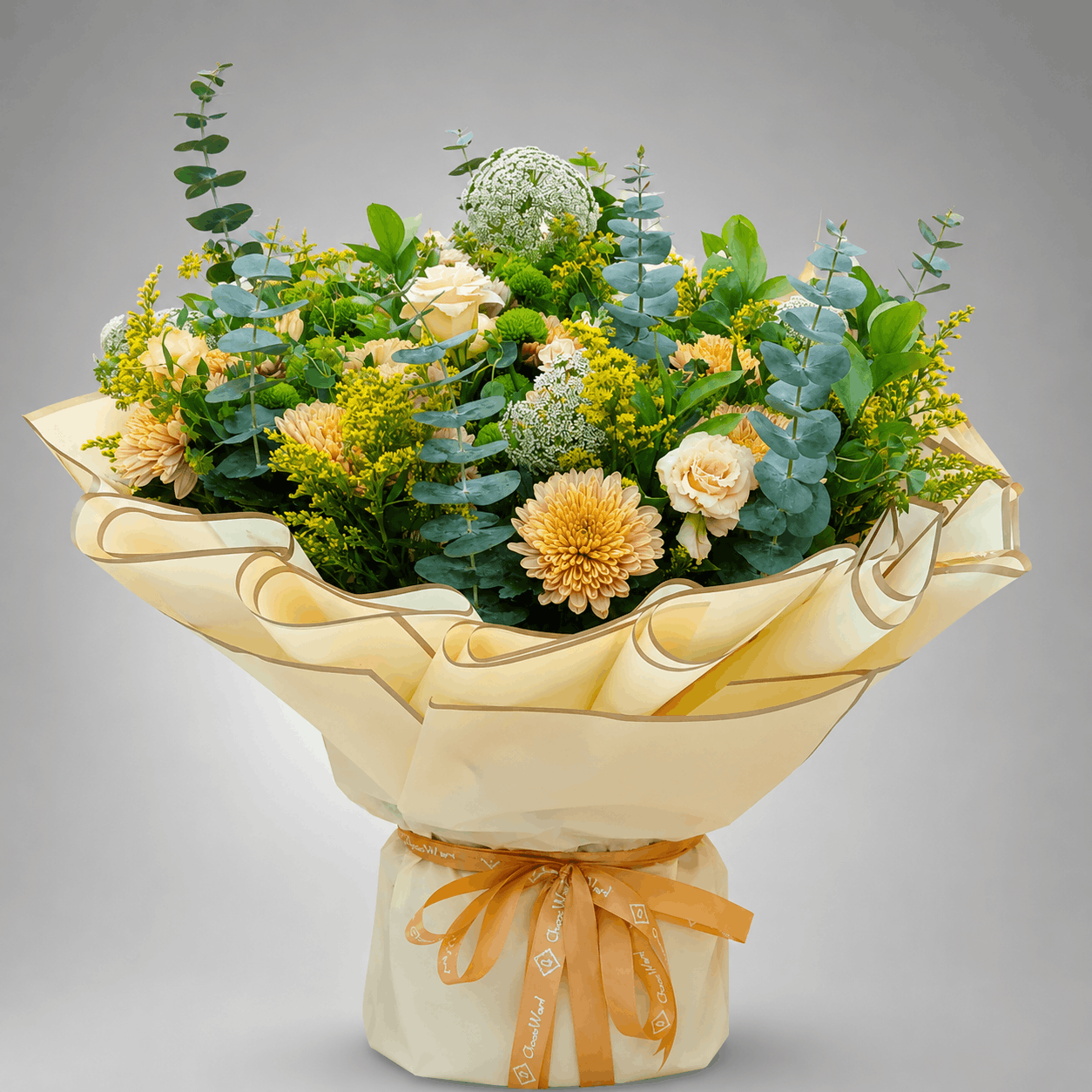 Honey Chrysanthemum & Cream Rose Garden Bouquet