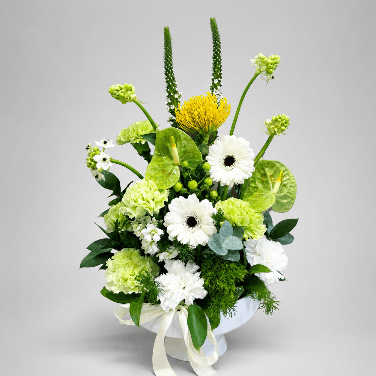 Green Anthurium & Protea Modern Bowl Arrangement