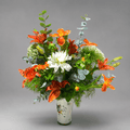 Orange Tiger Lily & White Dahlia Vintage Vase Arrangement