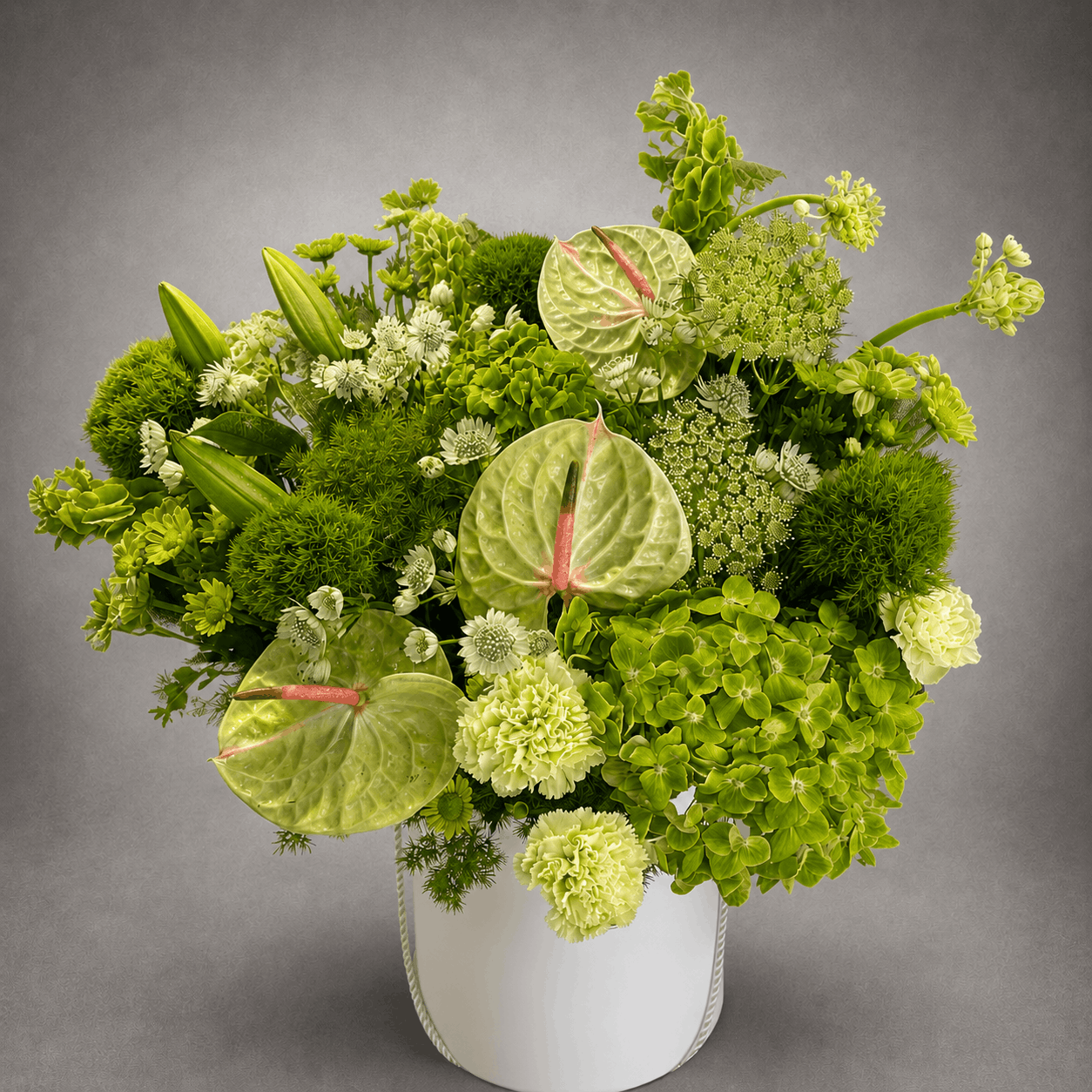 All Green Botanical Luxury Hat Box Arrangement