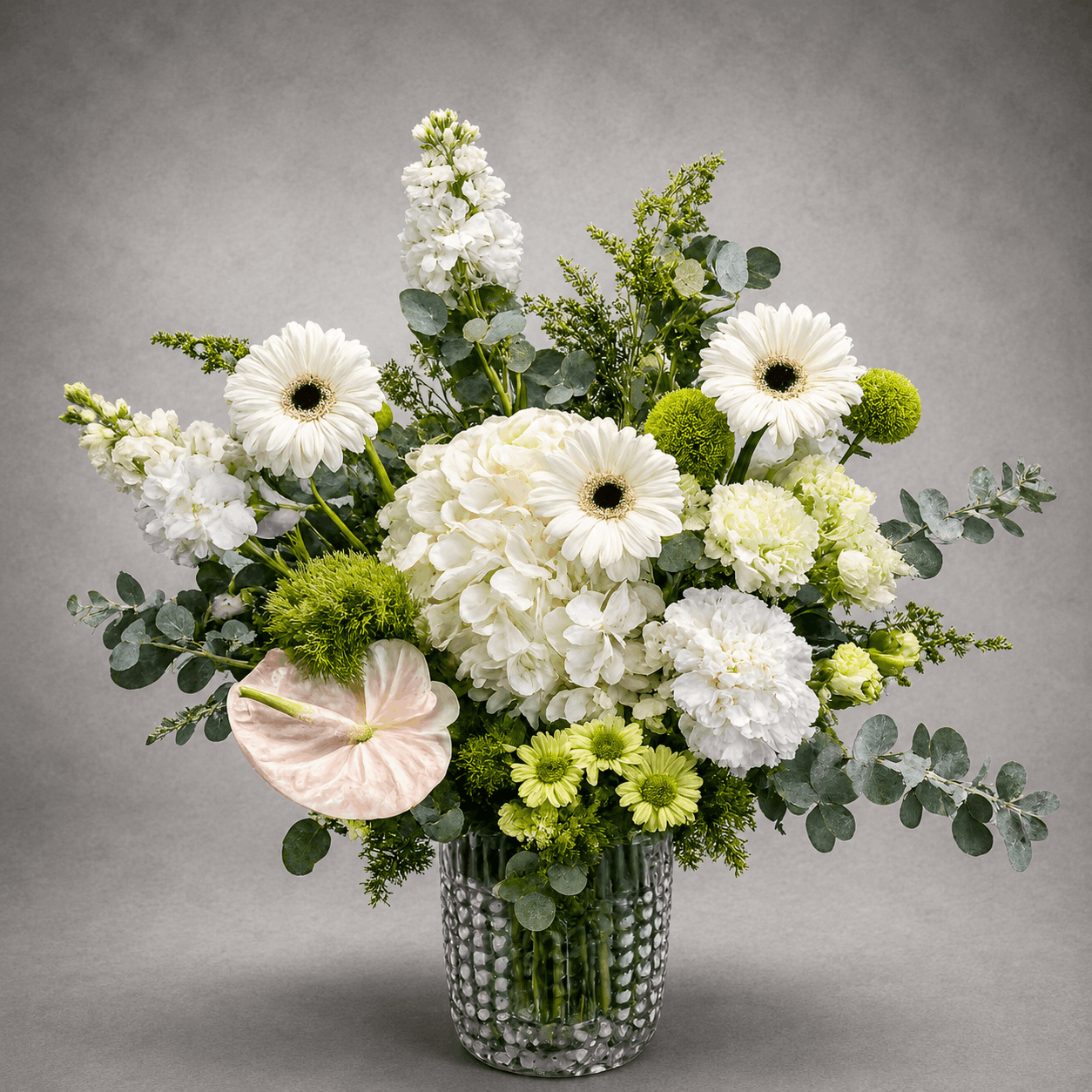 White & Green Hobnail Crystal Vase Arrangement