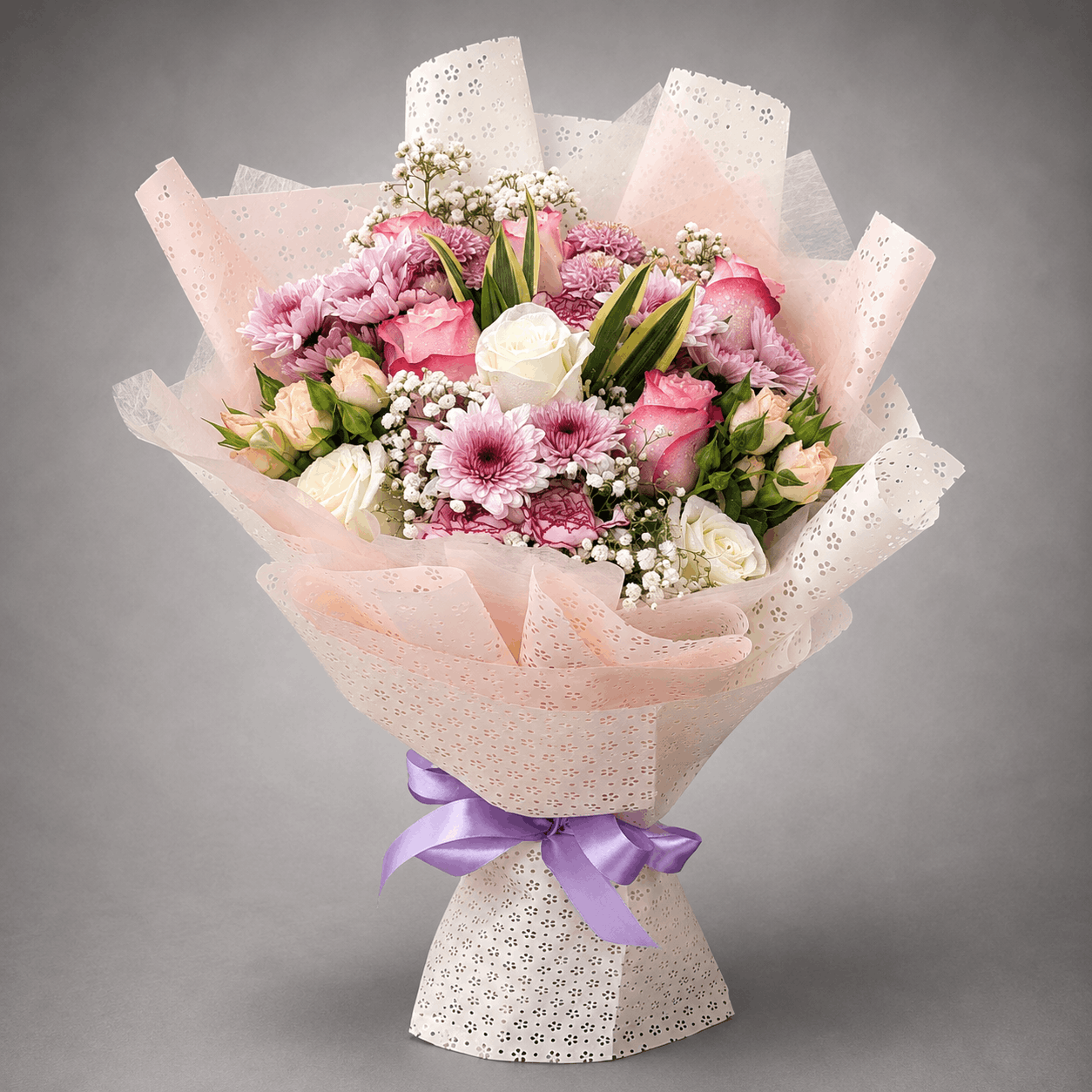 Pink Rose & Lisianthus Lace Bouquet