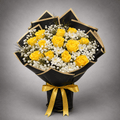 Yellow Rose Black & Gold Lotus Bouquet
