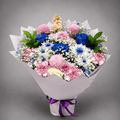 Blue Rose & Pink Pompom Fantasy Bouquet