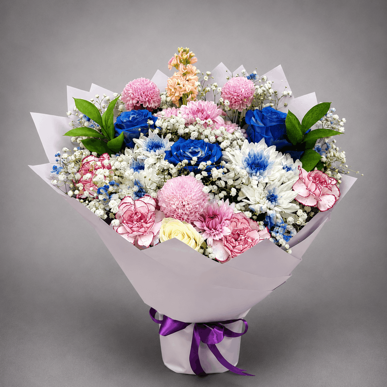 Blue Rose & Pink Pompom Fantasy Bouquet