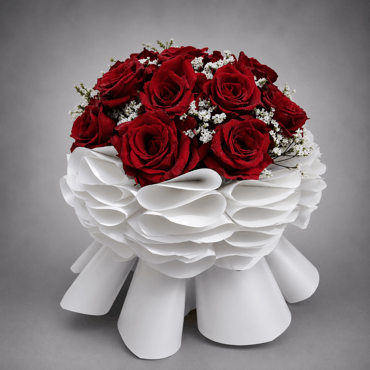Red Rose White Origami Sculpture Bouquet