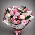 Pink Pompom & White Rose Bouquet