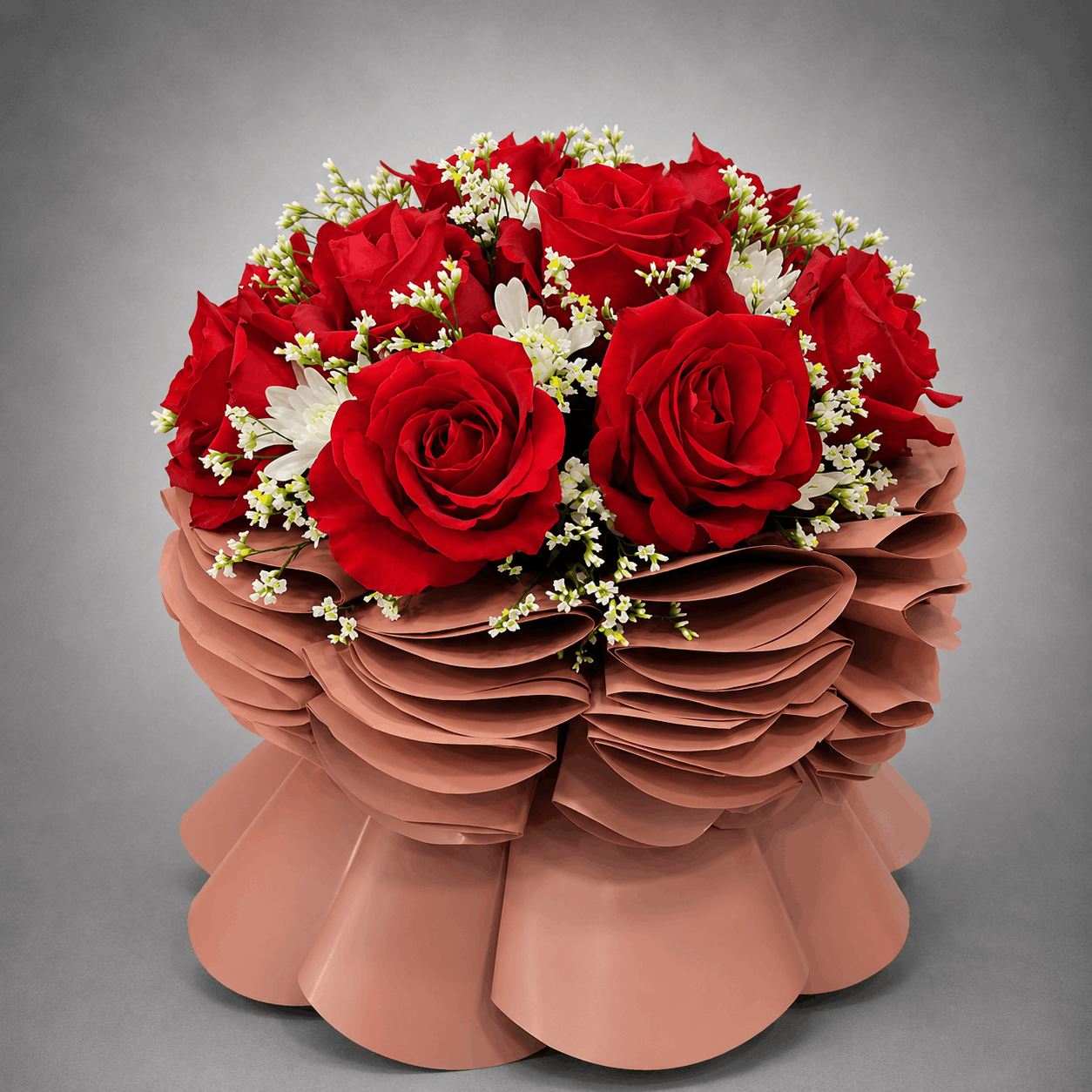 Red Rose Terracotta Ruffle Couture Bouquet