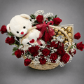 Red Roses, Teddy Bear & Ferrero Rocher Gift Basket