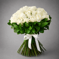 50 White Roses & Ruscus Bouquet