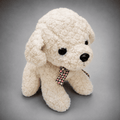 Curly White Puppy Dog Plush Toy with Checkered Bow