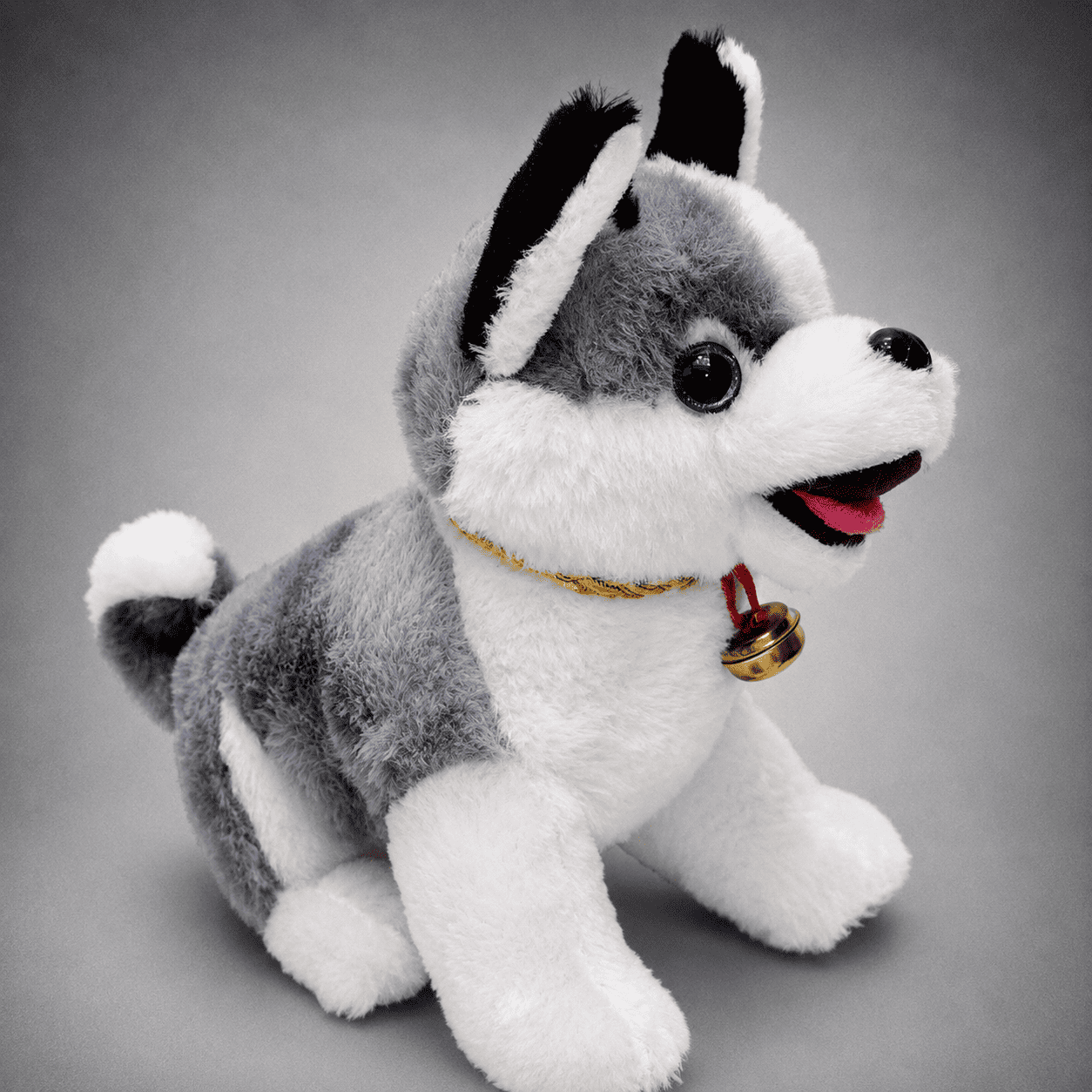 Husky Puppy Dog Plush Toy with Gold Bell Collar