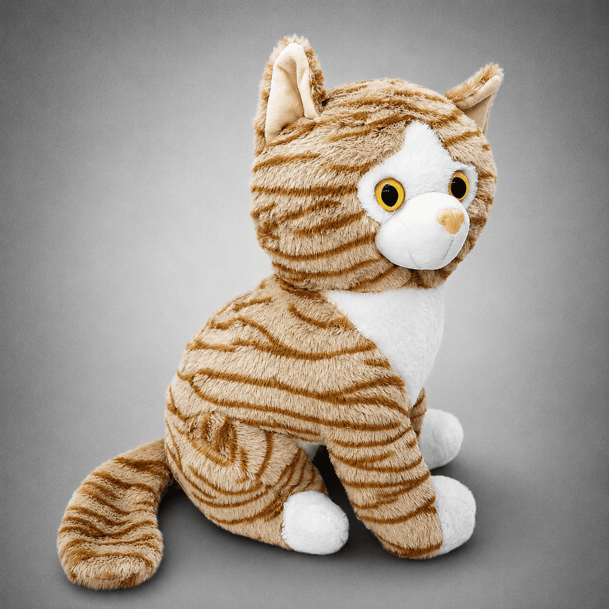 Tabby Cat Plush Toy with Golden Eyes