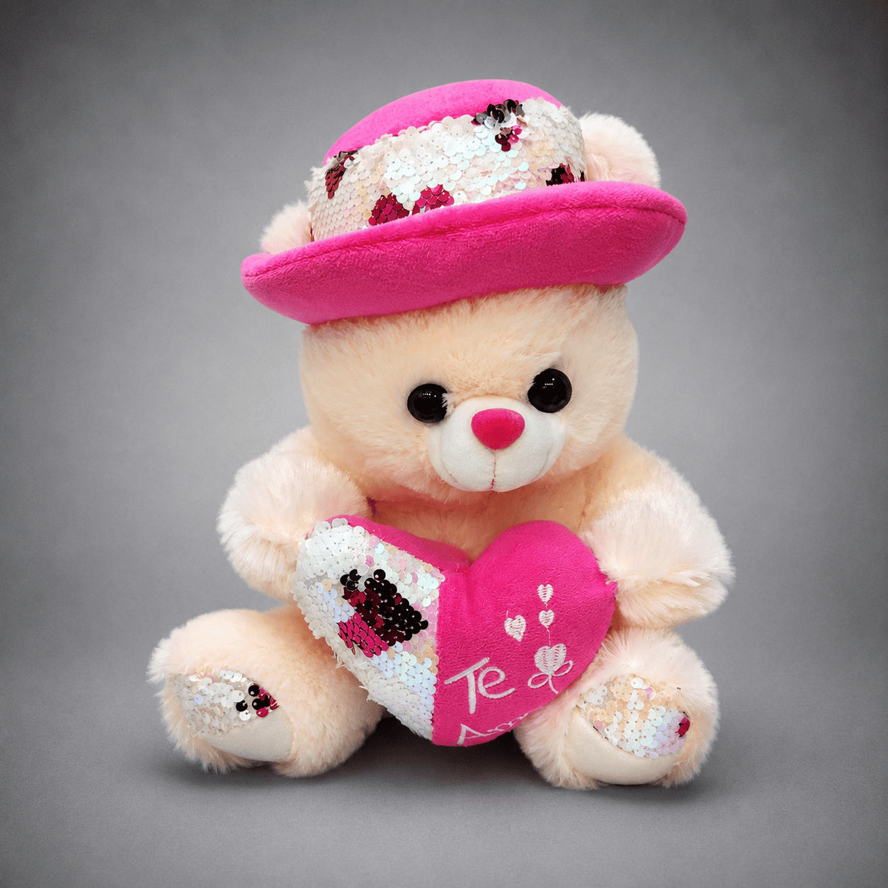 Te Amo Cream Teddy Bear with Sequin Hat Plush Toy
