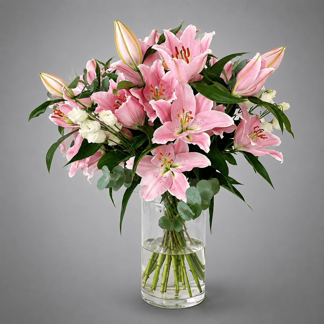 Pink Lily & White Accent Vase Arrangement