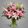 Pink Lily & Chrysanthemum Vase Arrangement