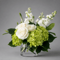 White & Green Hydrangea Rose Vase Arrangement