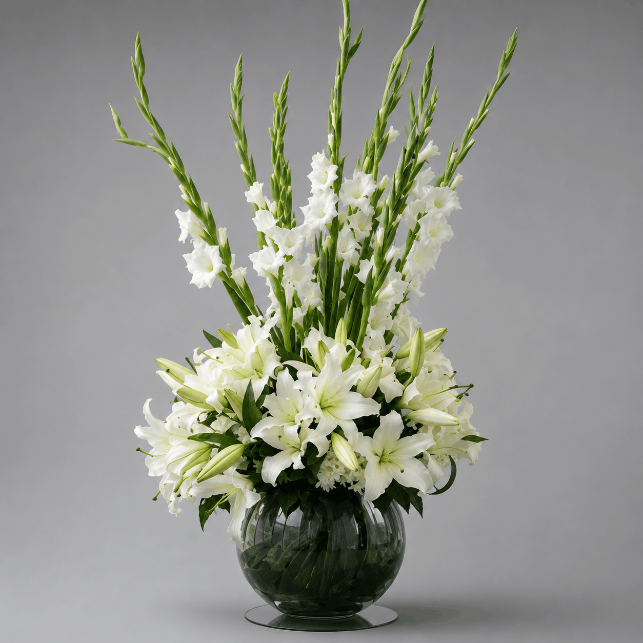 White Gladiolus & Lily Vase Arrangement