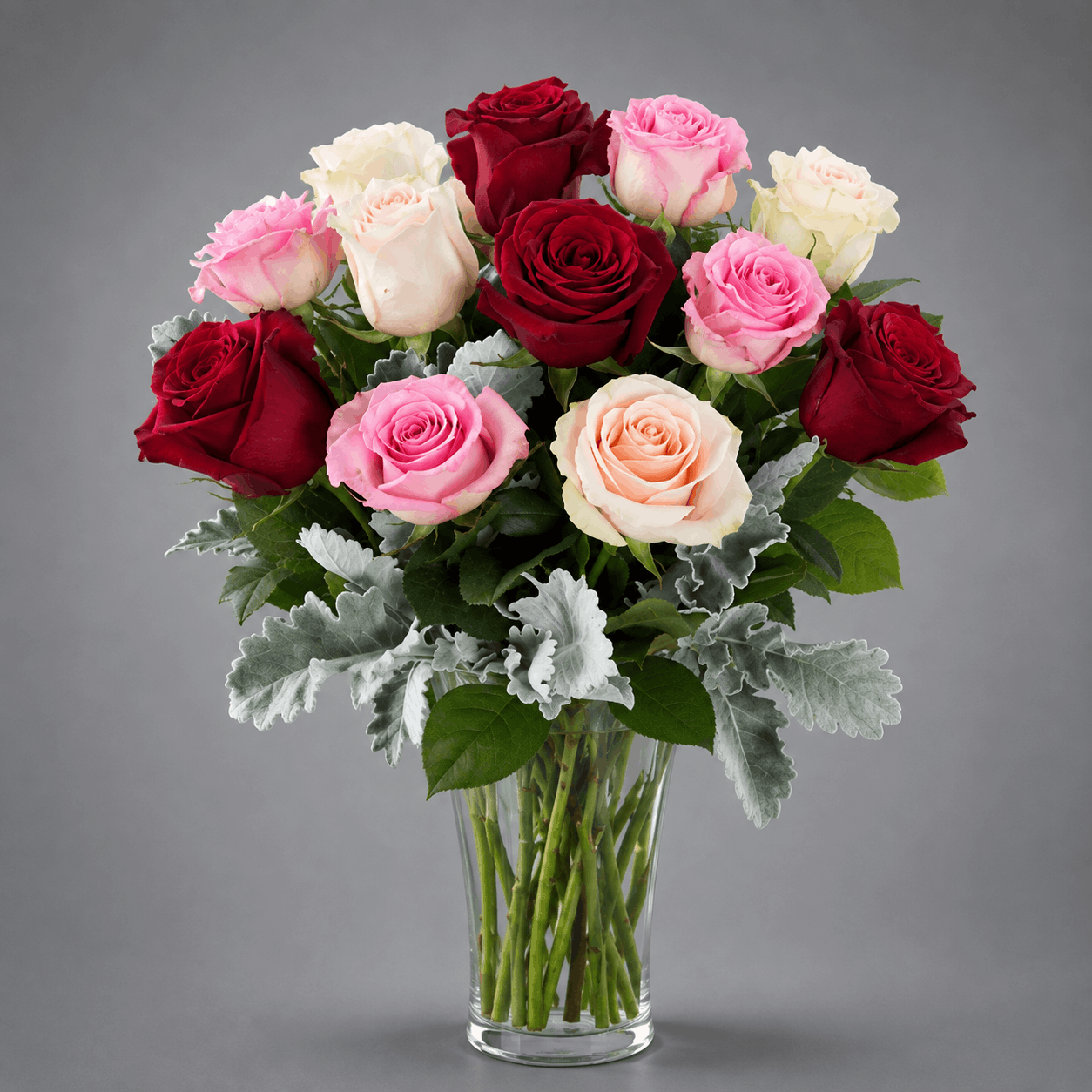 Red, Pink & Cream Rose Vase Arrangement